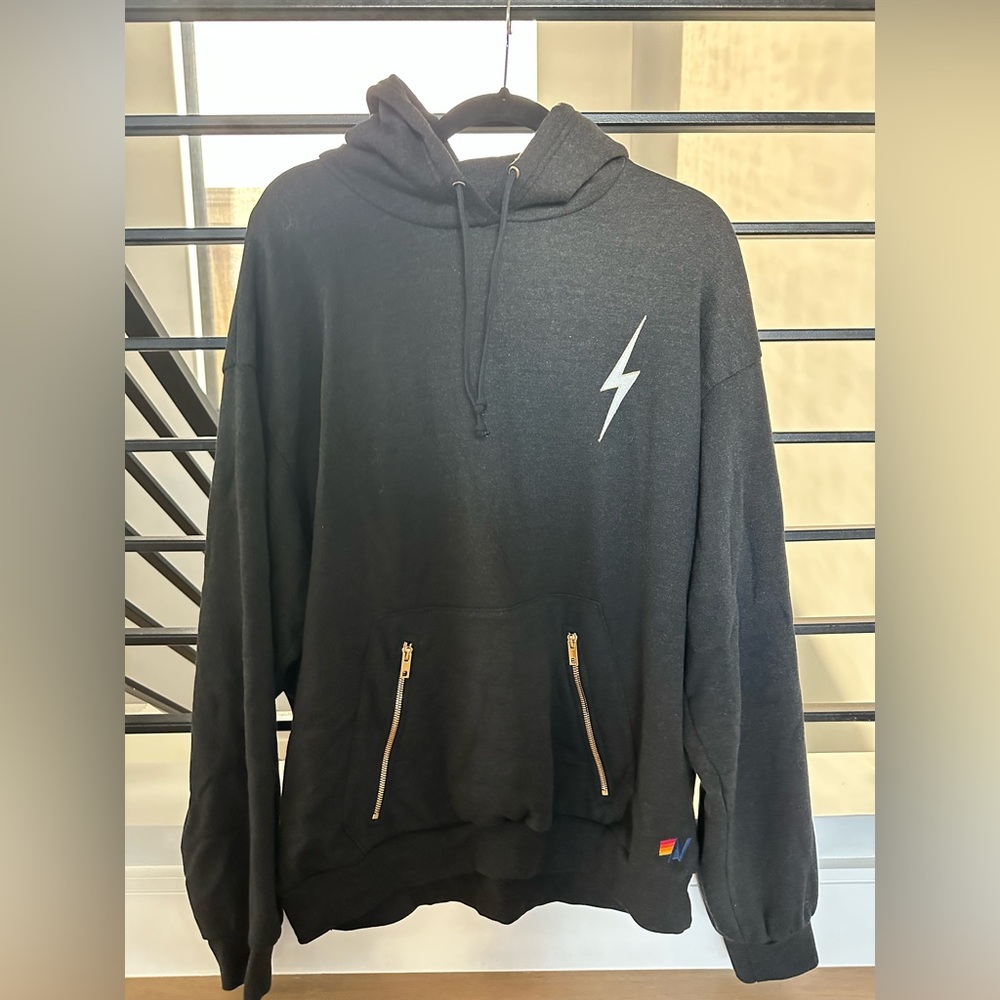 Aviator Nation - BOLT STITCH RELAXED PULLOVER HOODIE POCKET ZIPPERS - Black